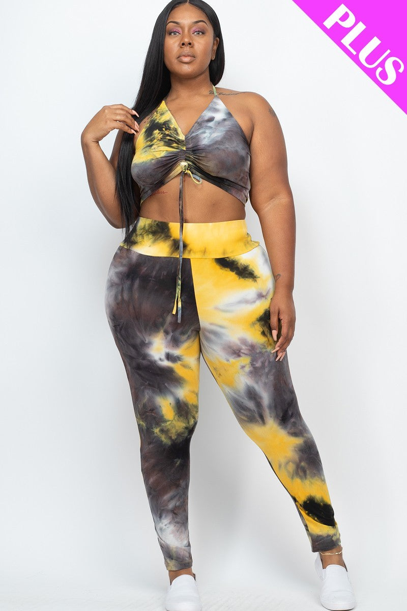 Plus Size Adjustable Ruched Crop Top And Leggings Set - Brinxx Couture