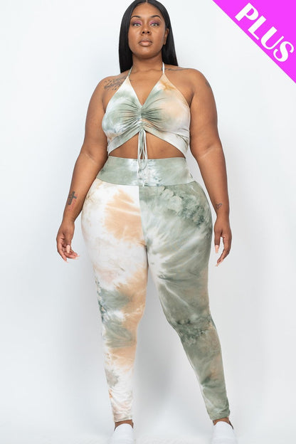 Plus Size Adjustable Ruched Crop Top And Leggings Set - Brinxx Couture