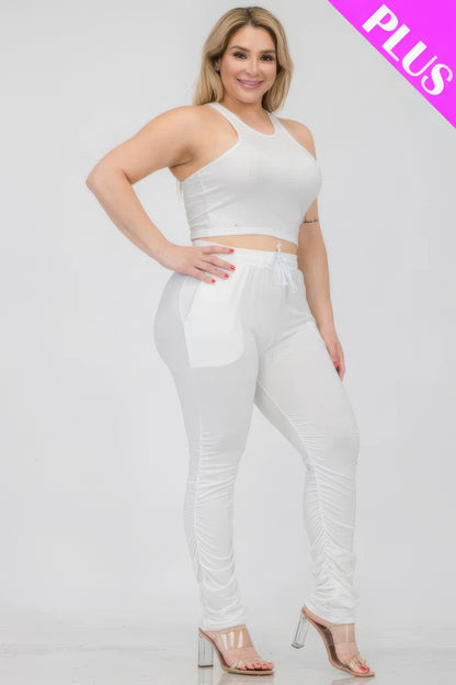 Plus Size Crop Tank Top & Ruched Pants Set - Brinxx Couture