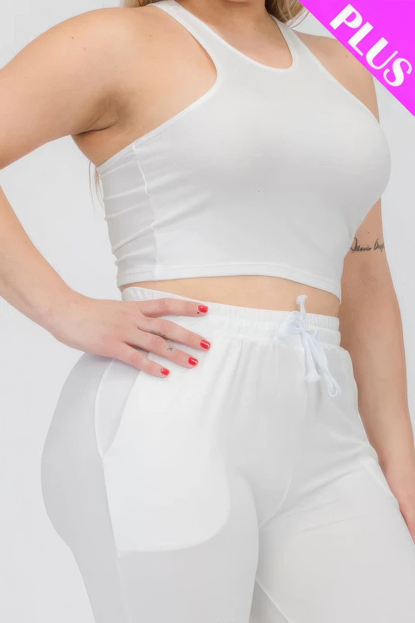 Plus Size Crop Tank Top & Ruched Pants Set - Brinxx Couture