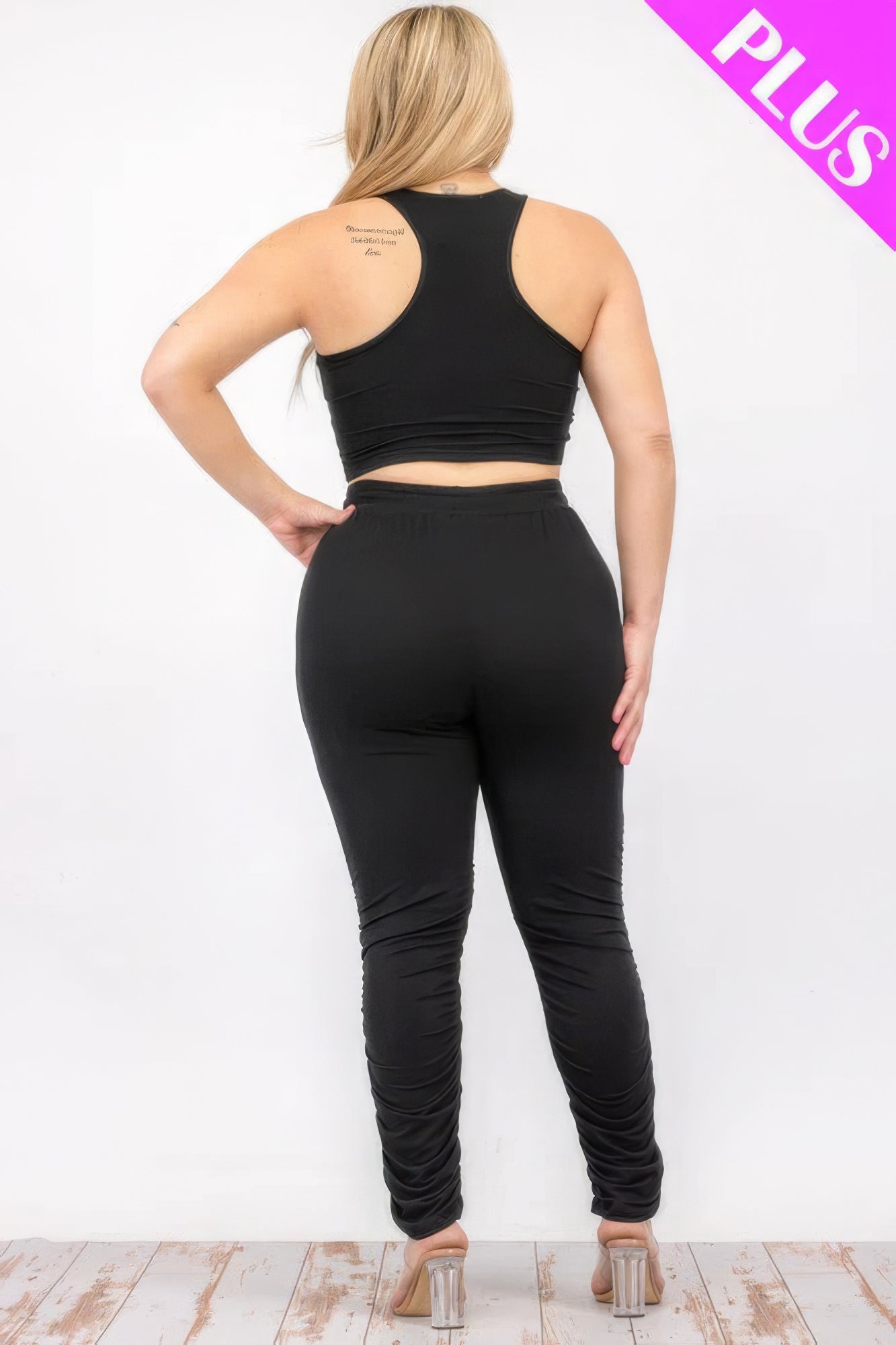 Plus Size Crop Tank Top & Ruched Pants Set - Brinxx Couture