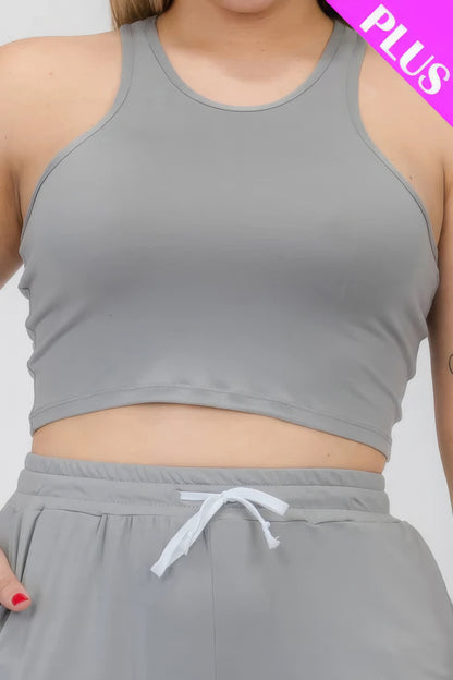 Plus Size Crop Tank Top & Ruched Pants Set - Brinxx Couture