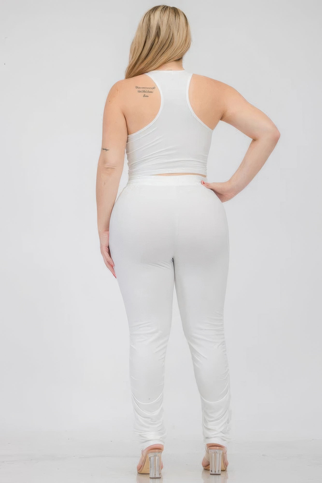 Plus Size Crop Tank Top & Ruched Pants Set - Brinxx Couture