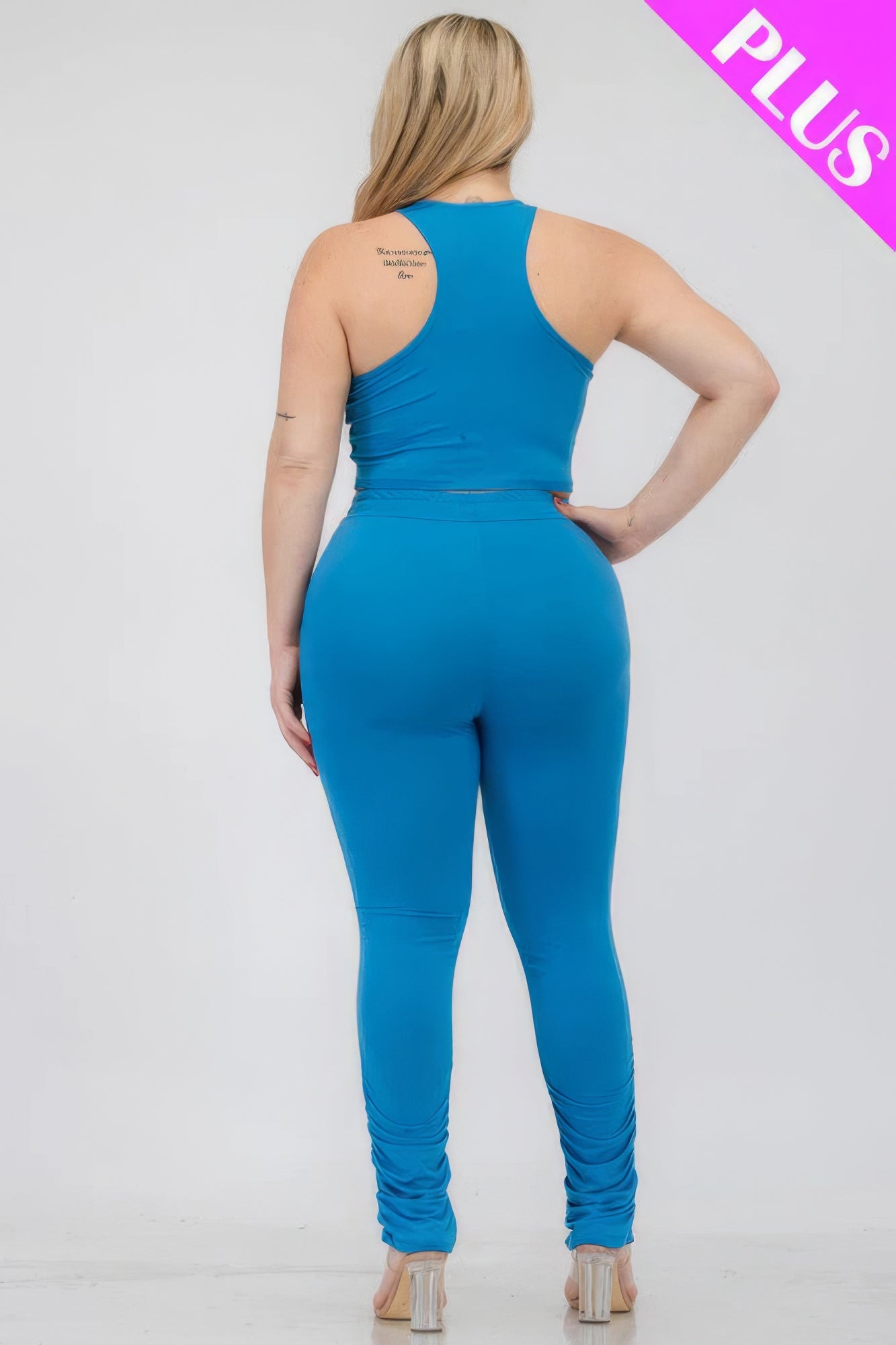 Plus Size Crop Tank Top & Ruched Pants Set - Brinxx Couture