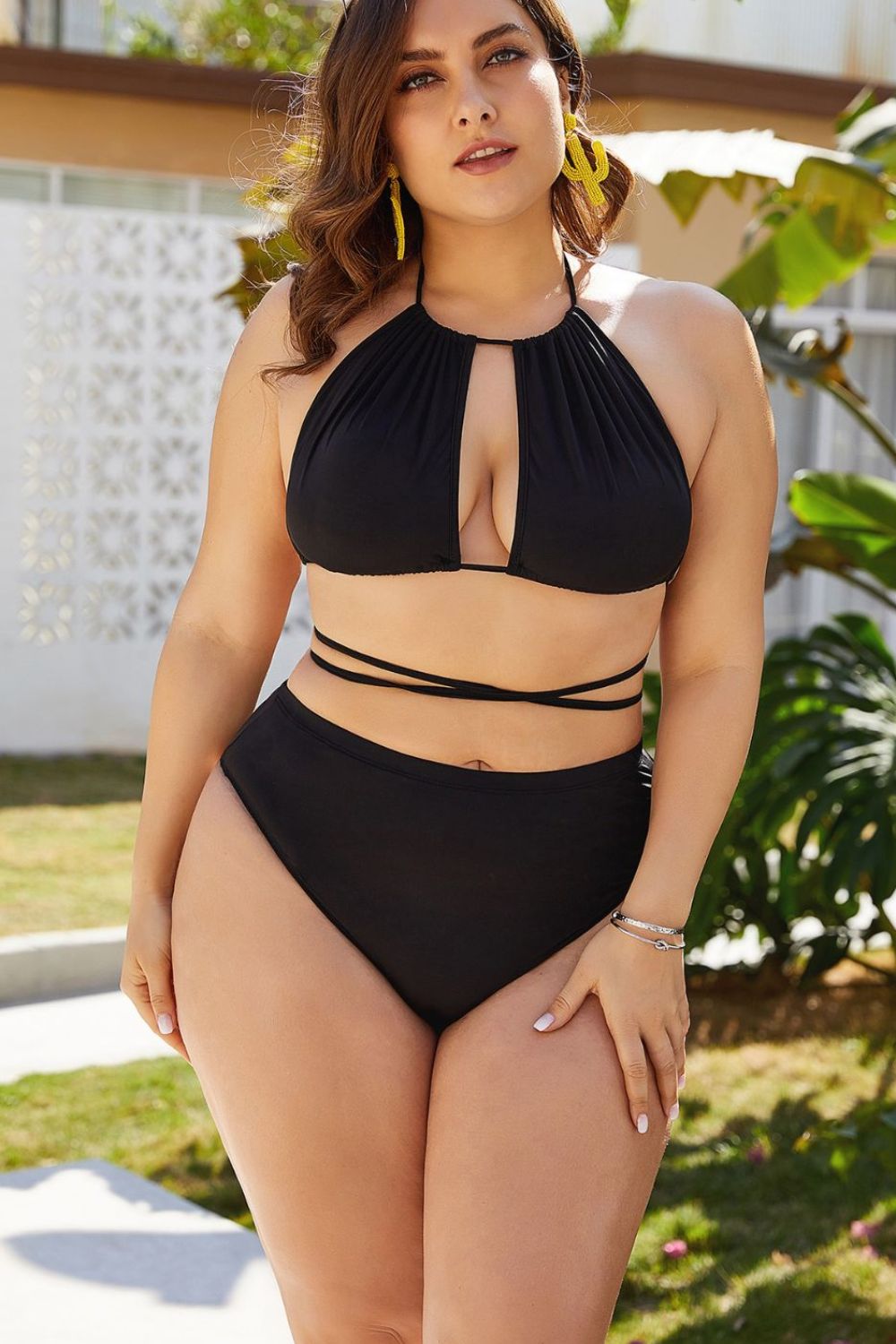 Plus Size Cutout Tied Backless Bikini Set - Brinxx Couture