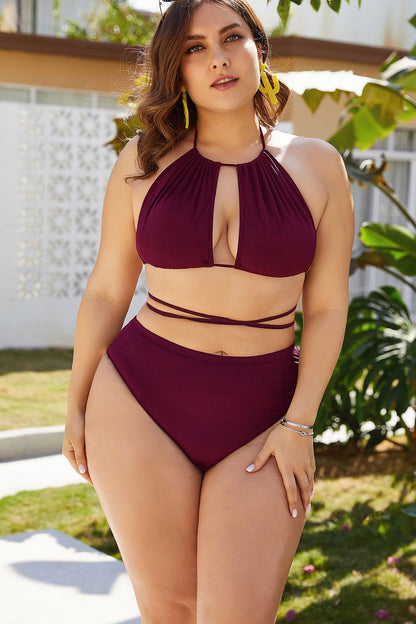 Plus Size Cutout Tied Backless Bikini Set - Brinxx Couture