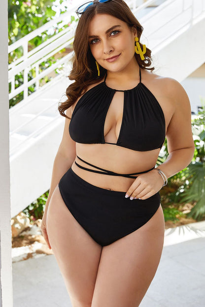 Plus Size Cutout Tied Backless Bikini Set - Brinxx Couture