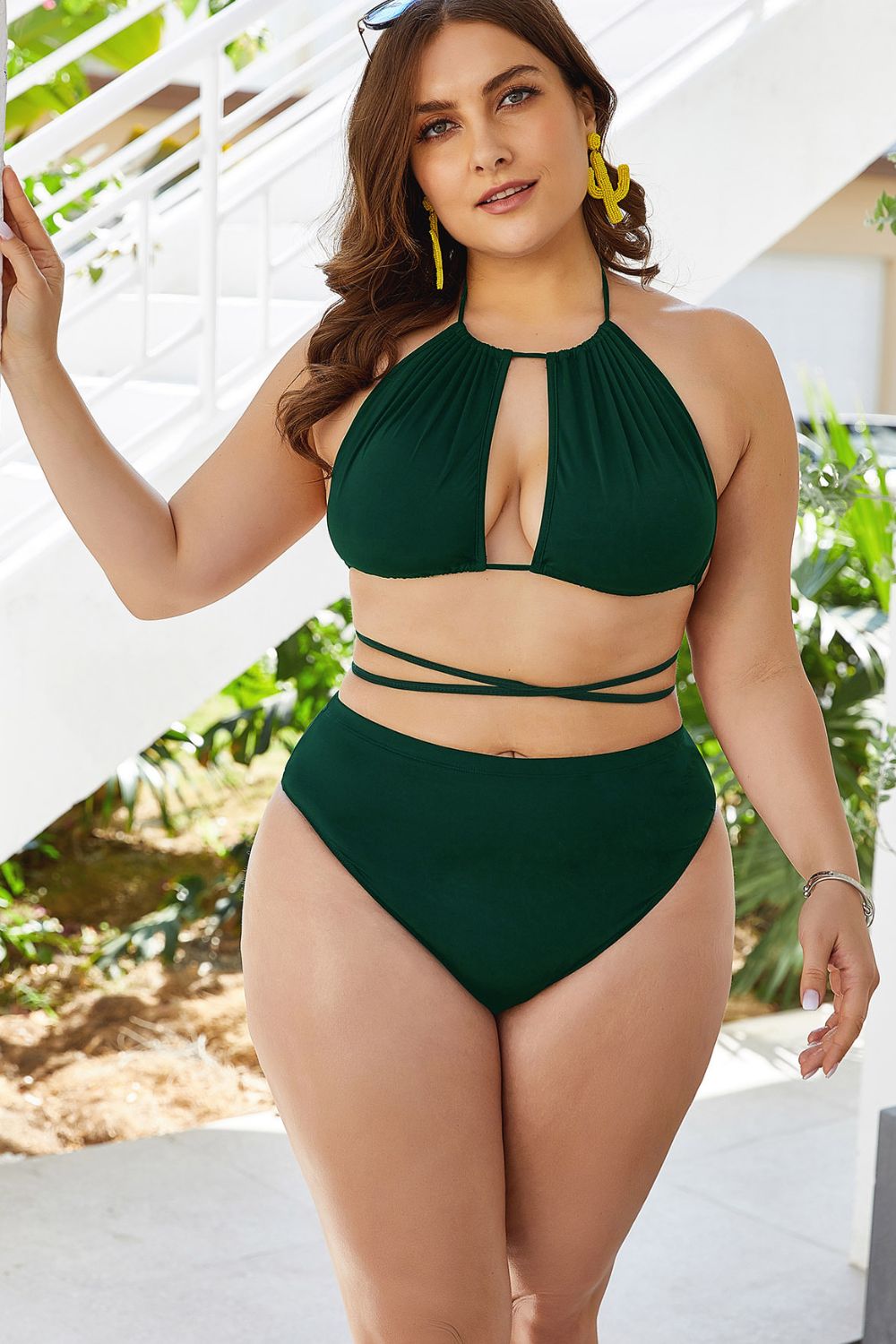 Plus Size Cutout Tied Backless Bikini Set - Brinxx Couture