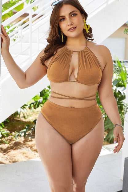 Plus Size Cutout Tied Backless Bikini Set - Brinxx Couture