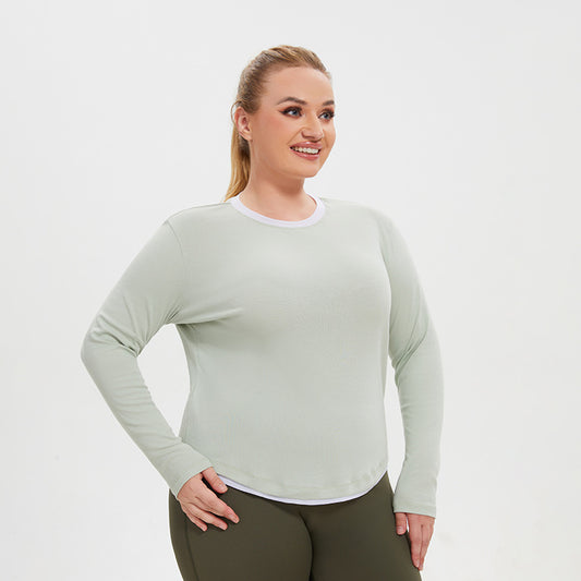 Plus Size Faux Two Piece Long Sleeve Workout Top - Brinxx Couture