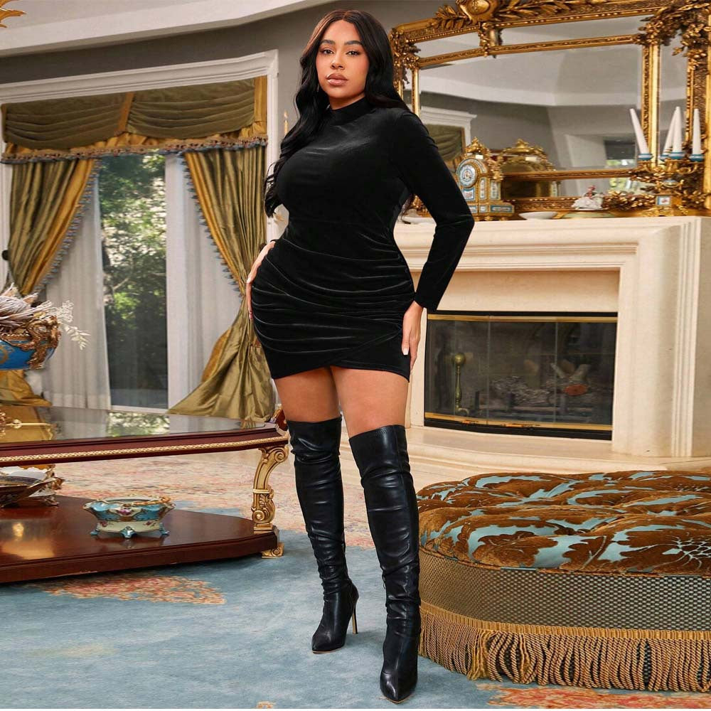 Plus Size High Waist Hip Wrapped Dress - Brinxx Couture