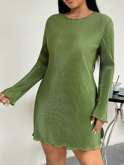 Plus Size Lettuce Hem Long Sleeve Dress - Brinxx Couture