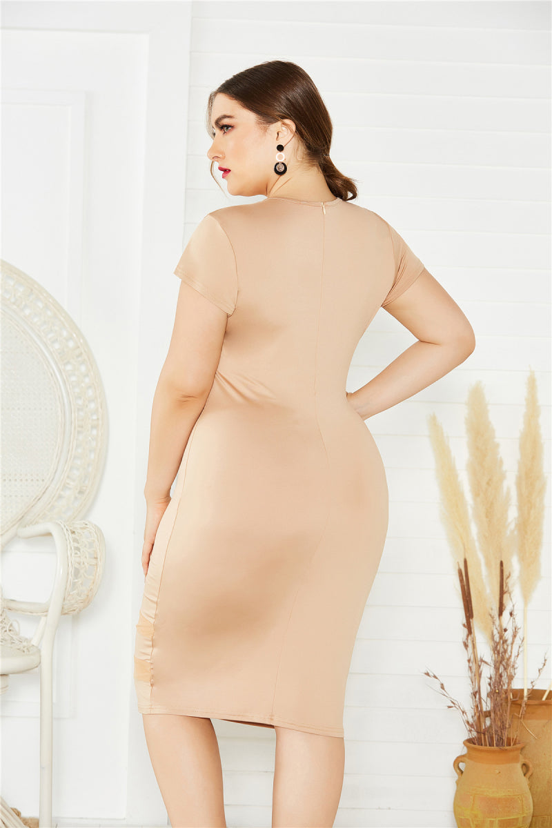 Plus Size Mesh Detail Midi Dress - Brinxx Couture