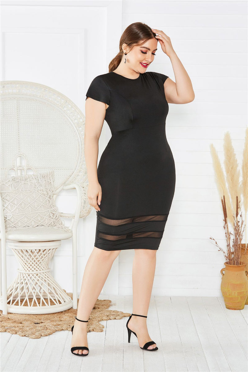 Plus Size Mesh Detail Midi Dress - Brinxx Couture