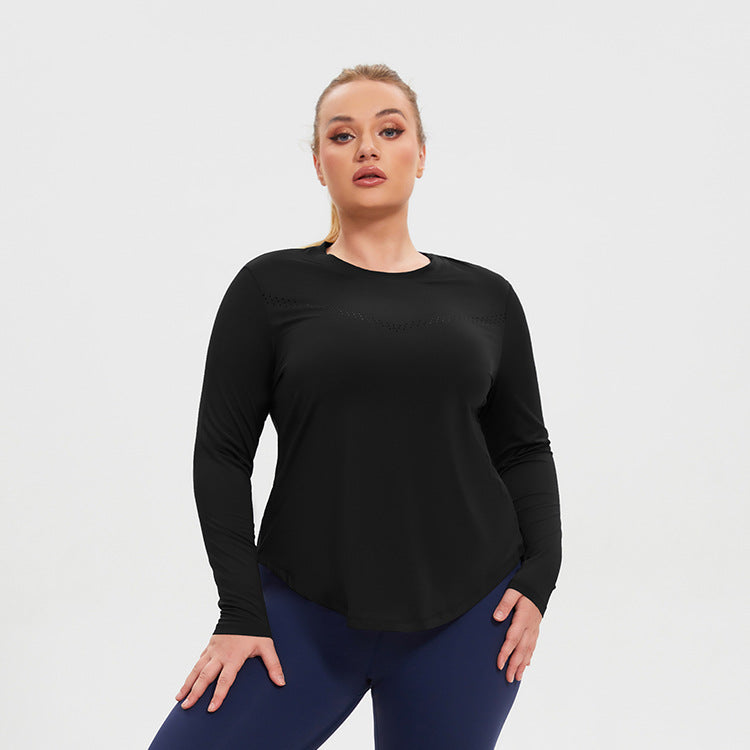 A stylish Plus Size Mesh Long Sleeved Quick Top for women. this piece adds a touch of elegance to your outfit - Brinxx Couture