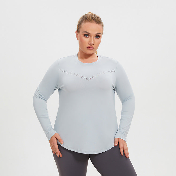 A stylish Plus Size Mesh Long Sleeved Quick Top for women. this piece adds a touch of elegance to your outfit - Brinxx Couture