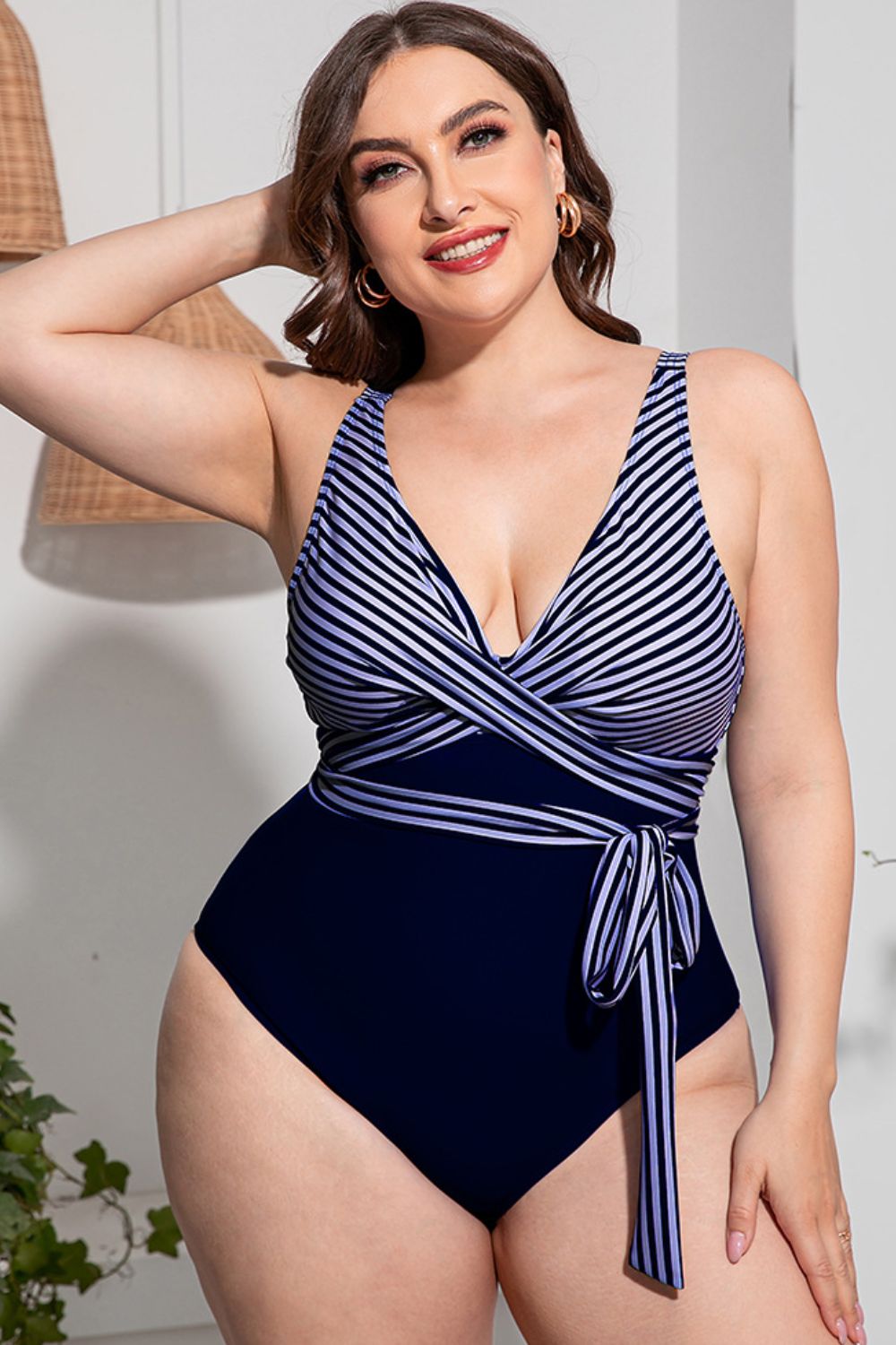 Plus Size One-Piece Swimsuit Striped - Brinxx Couture