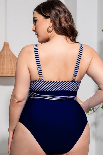 Plus Size One-Piece Swimsuit Striped - Brinxx Couture