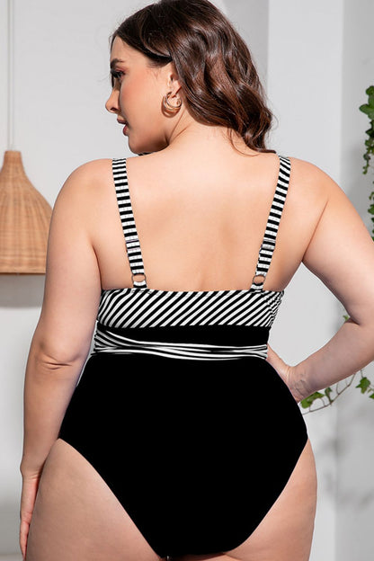 Plus Size One-Piece Swimsuit Striped - Brinxx Couture