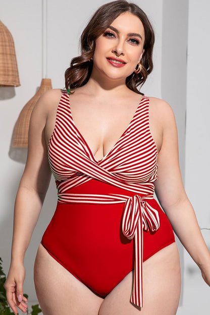 Plus Size One-Piece Swimsuit Striped - Brinxx Couture