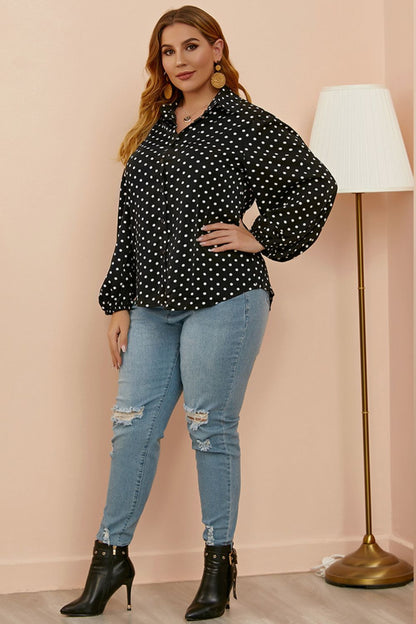 Plus Size Polka Dot Balloon Sleeve Shirt - Brinxx Couture