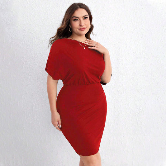 A stylish Plus Size Red Cross Shoulder Dress for women. this piece adds a touch of elegance to your outfit - Brinxx Couture