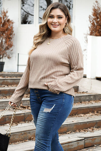 Plus Size Round Neck Long Sleeve T-Shirt - Brinxx Couture