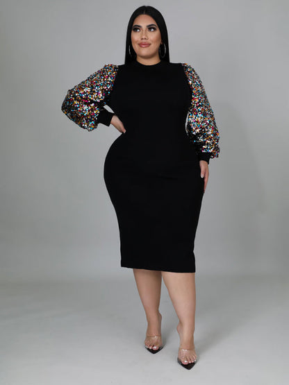 Plus Size Sequin Puff Sleeve Dress - Brinxx Couture