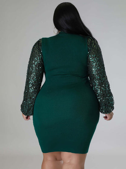 Plus Size Sequin Puff Sleeve Dress - Brinxx Couture