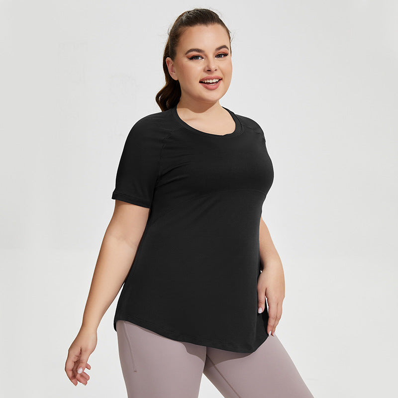 Plus Size Short Sleeve Yoga Shirt - Brinxx Couture