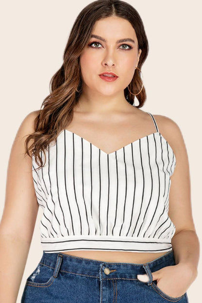 Plus Size Striped Tie-Back Cropped Cami - Brinxx Couture