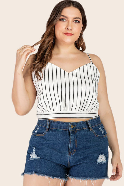 Plus Size Striped Tie-Back Cropped Cami - Brinxx Couture