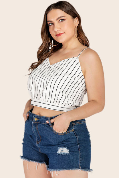 Plus Size Striped Tie-Back Cropped Cami - Brinxx Couture