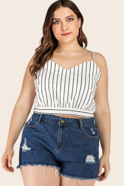 Plus Size Striped Tie-Back Cropped Cami - Brinxx Couture