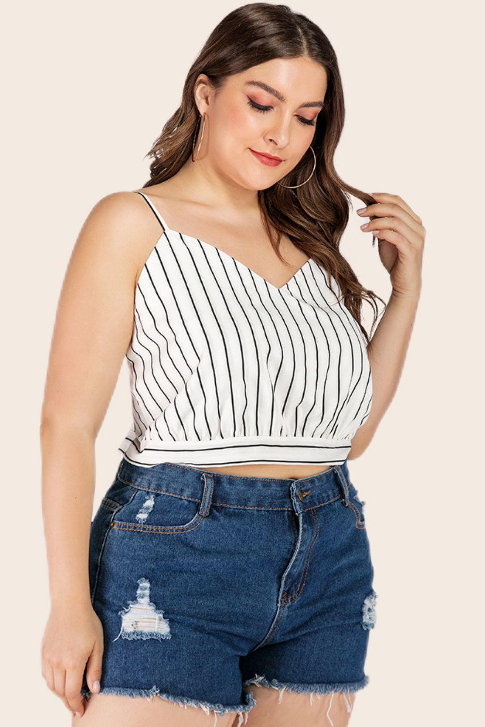 Plus Size Striped Tie-Back Cropped Cami - Brinxx Couture