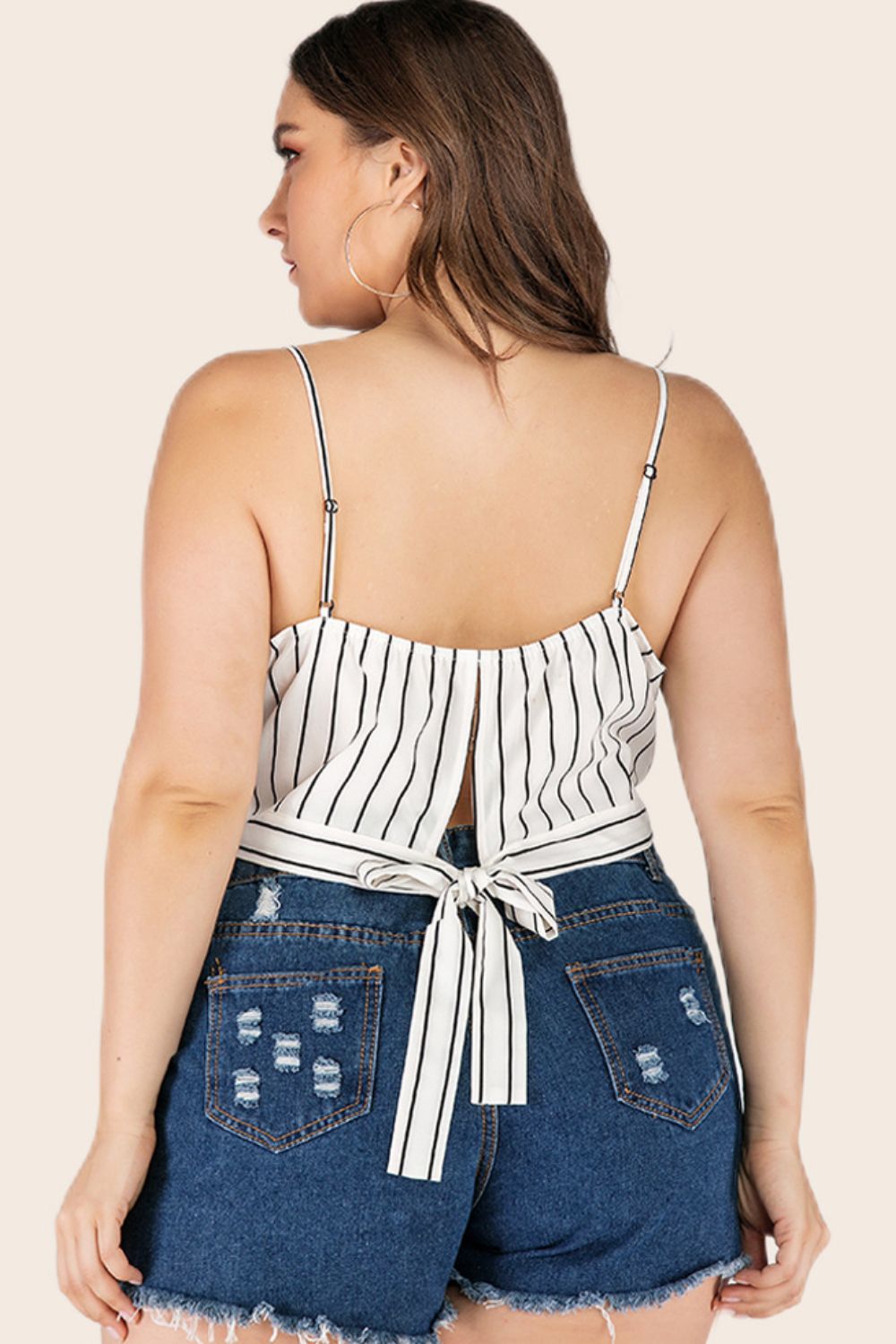 Plus Size Striped Tie-Back Cropped Cami - Brinxx Couture