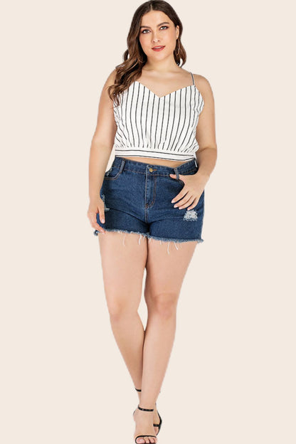 Plus Size Striped Tie-Back Cropped Cami - Brinxx Couture