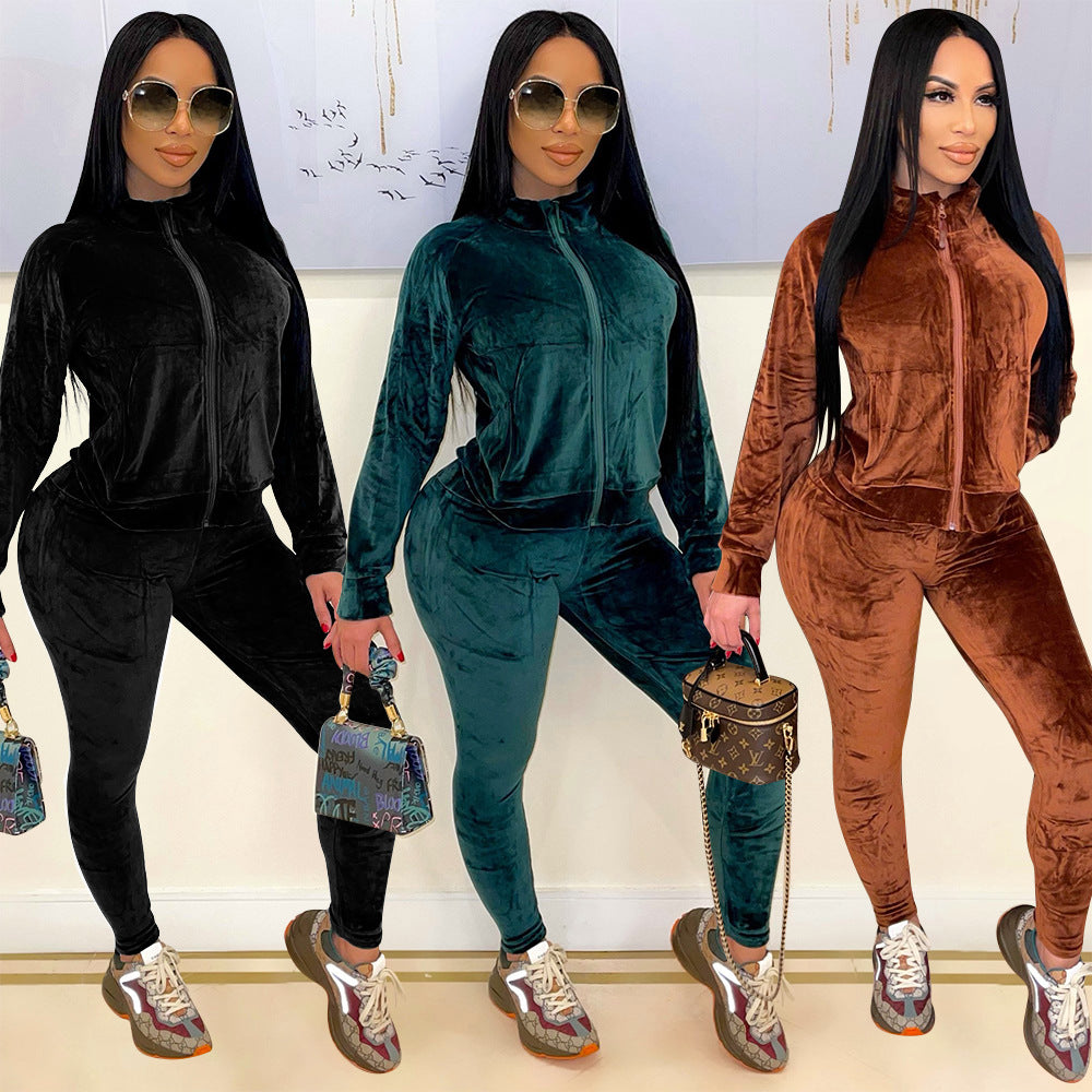 A stylish Plush Long Sleeve Track Suit for women. this piece adds a touch of elegance to your outfit - Brinxx Couture