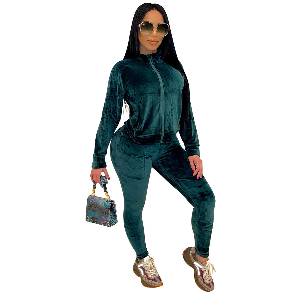 A stylish Plush Long Sleeve Track Suit for women. this piece adds a touch of elegance to your outfit - Brinxx Couture