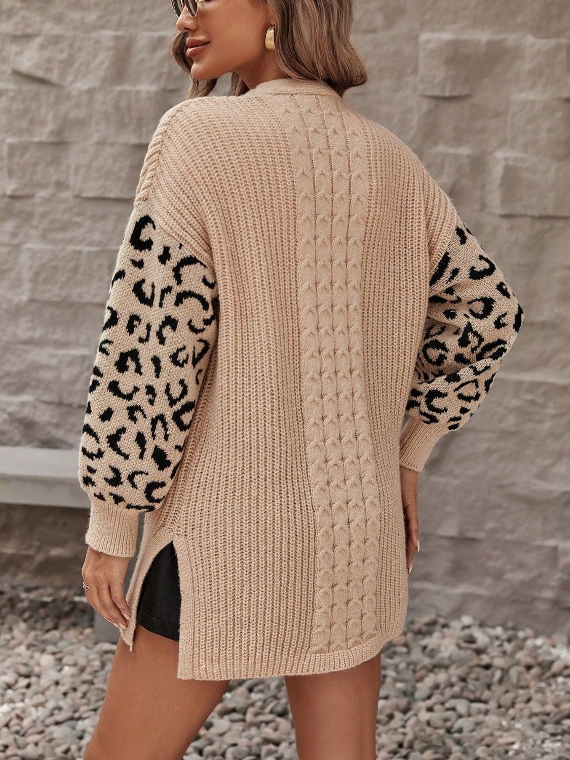 A stylish Pocketed Leopard Open Front Cardigan for women. this piece adds a touch of elegance to your outfit - Brinxx Couture