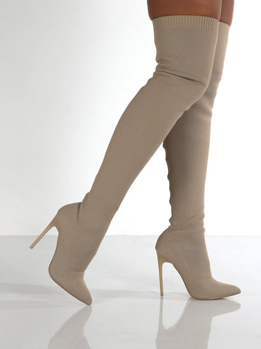 A stylish Point Toe Over Knee Stiletto Boots for women. this piece adds a touch of elegance to your outfit - Brinxx Couture