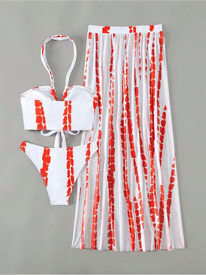 Printed Halter Neck Three-Piece Swim Set - Brinxx Couture