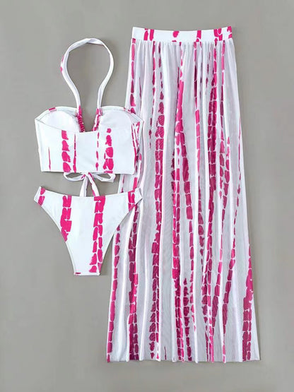 Printed Halter Neck Three-Piece Swim Set - Brinxx Couture