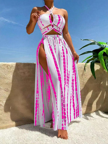 Printed Halter Neck Three-Piece Swim Set - Brinxx Couture