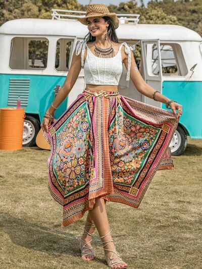 Printed High Waist Handkerchief Hem Skirt - Brinxx Couture