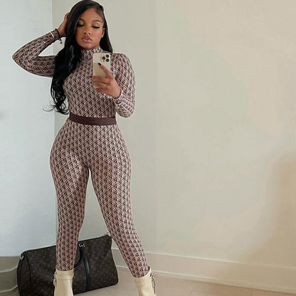 Printed Long Sleeve Jumpsuit - Brinxx Couture