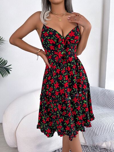 Printed Plunge Cap Sleeve Cami Dress - Brinxx Couture