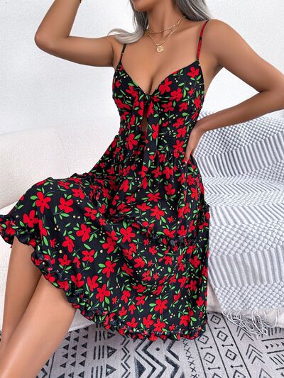 Printed Plunge Cap Sleeve Cami Dress - Brinxx Couture