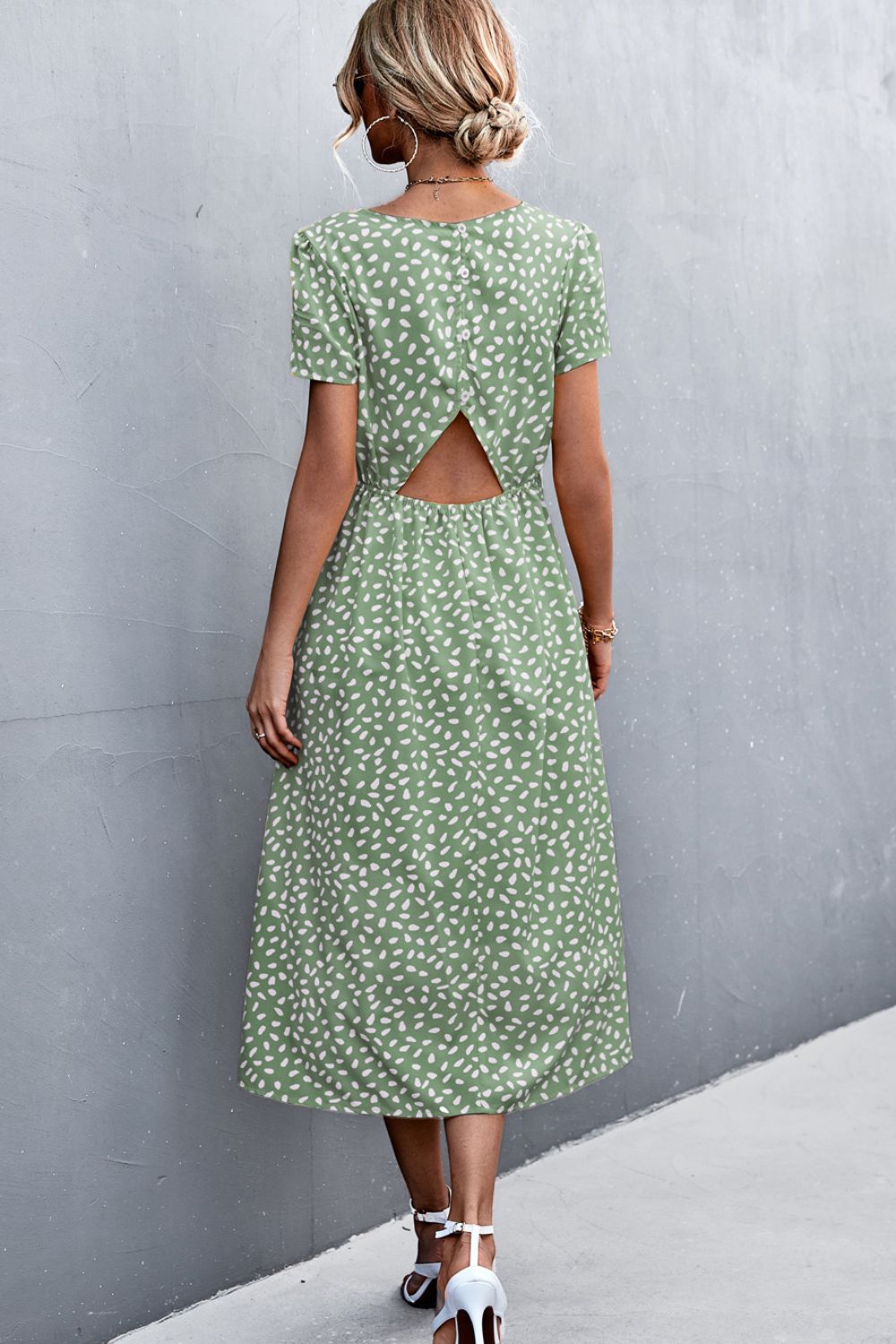 Printed Slit Cutout Midi Dress (Belt Not Included) - Brinxx Couture