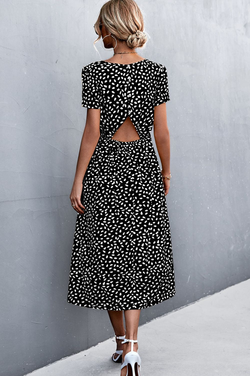 Printed Slit Cutout Midi Dress (Belt Not Included) - Brinxx Couture